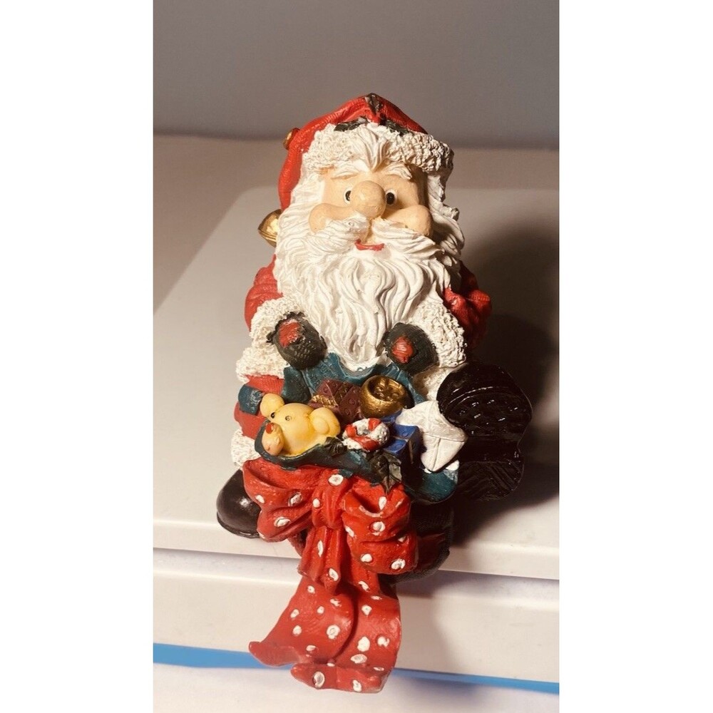 Santa Claus Commodore Resin Christmas Stocking holder Hanger Red White Bow  Box